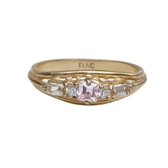 DAC Pink Sapphire and CZ Gold Ring - Picture 2 of 12